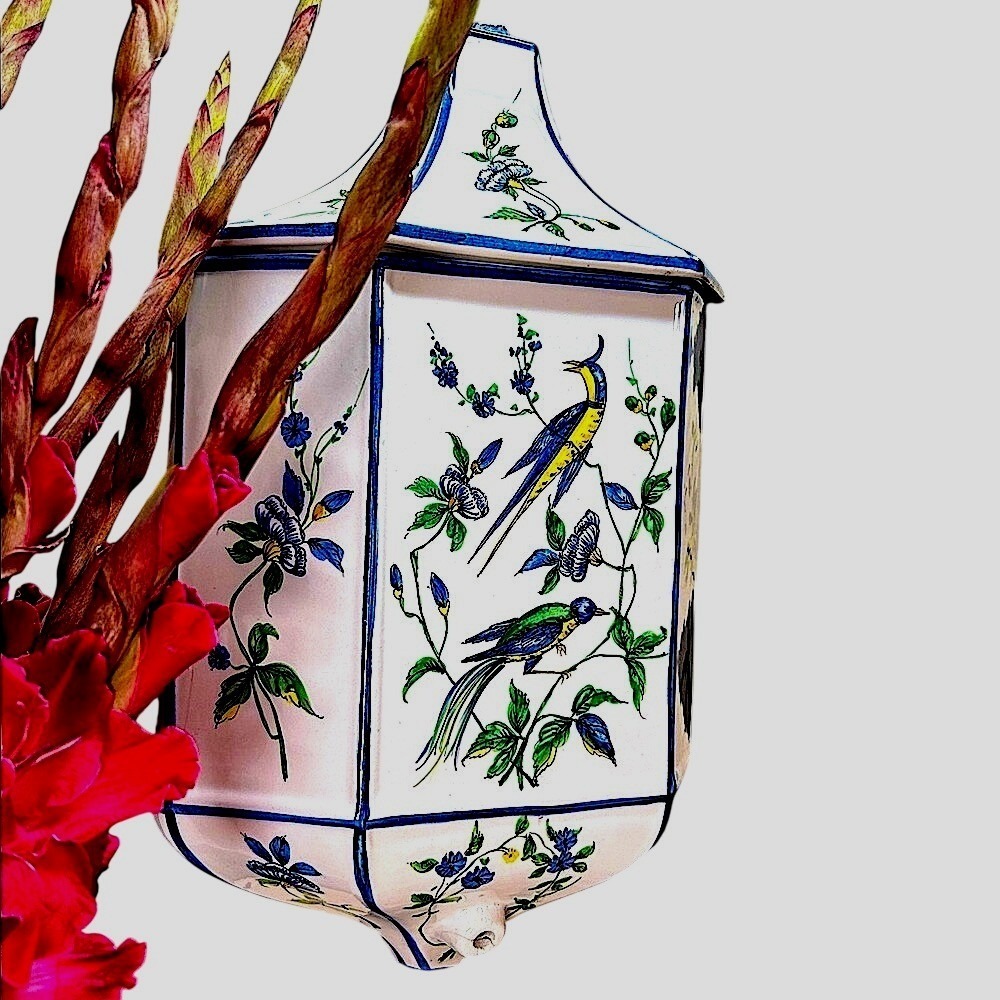 Chinoiserie 15" Wall‎ Pocket Ceramic Phoenix & Birds & Florals Hand-Painted VTG